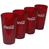 Coca Cola Logo Ruby Red Plastic Tumblers Set of 4 - 16oz (Coke) by Carlisle